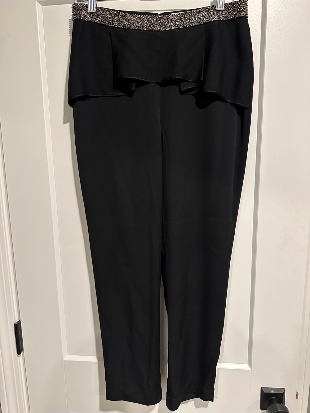 Robert Rodriguez Black Peplum Waist Cropped Dress Pants with Beaded Waistband